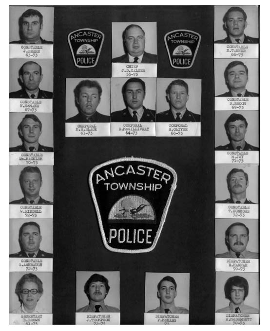 Ancaster Township Police Team photos and badge.