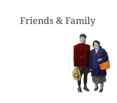 Friends and family with image of two people