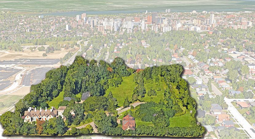 Modern day Auchmar House bird's eye-view of estate layout.