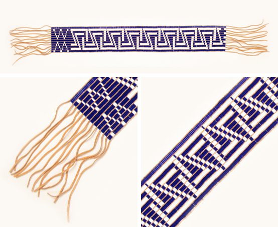 Pledge of the Crown (1815) fringed belt with white and purple wampum forming a zig zag pattern.