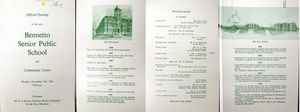 Bennetto Senior Public School and Community Centre official opening programme in green text on white paper.