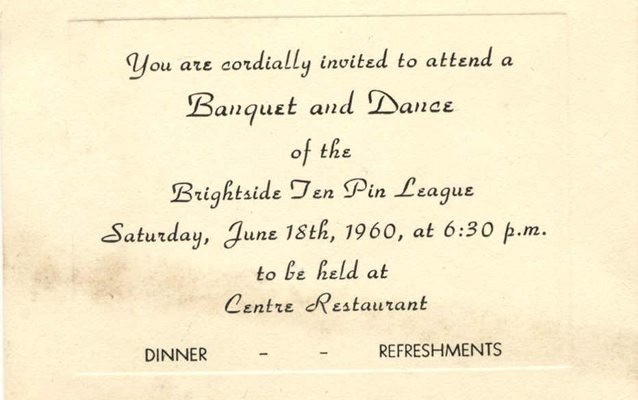 Bowling league banquet and dance ticket 1960.