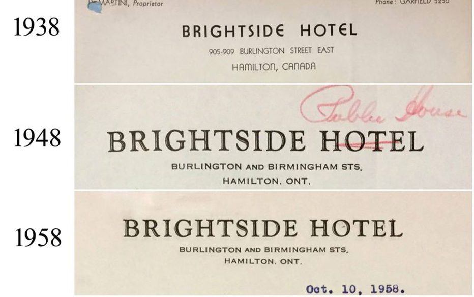 Brightside Hotel stationery examples from the thirties, forties and fifties.