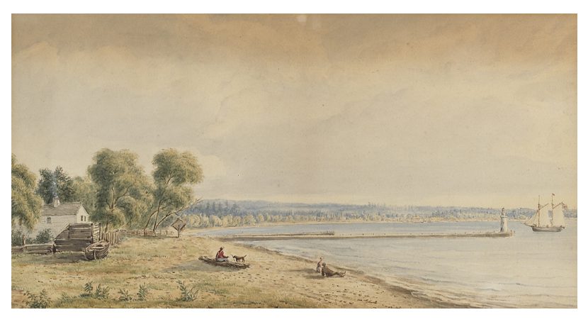 The Bay with view of the canal from Burlington by J.H. Caddy watercolour over graphite on wove paper.