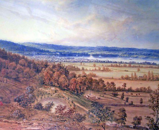 Water Resevior on Hamilton Escarpment by J.H. Caddy, watercolour over graphite on wove paper.