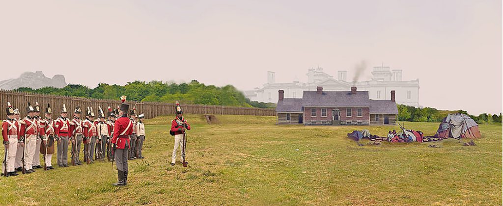 British Soldiers standing in formation on land near Dundurn.