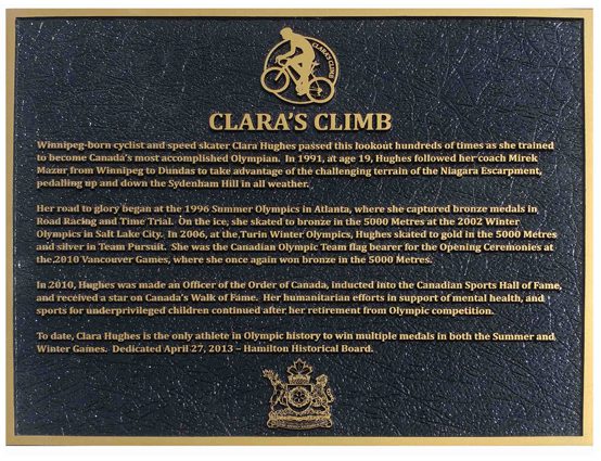 Commemorative plaque for Clara's Climb.