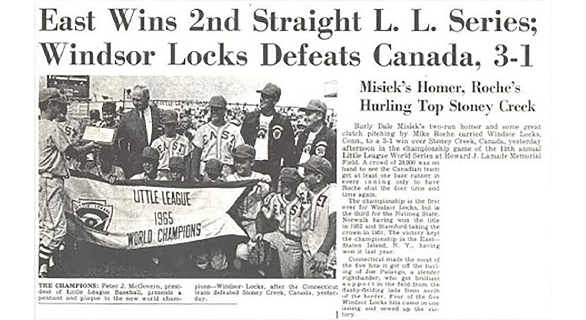 Newspaper article with headline East Wins Second Straight Little League Series.