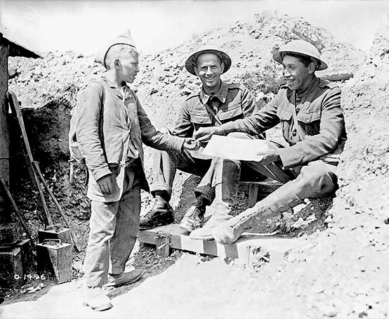 Tom Longboat 'Cogwagee' on duty as a dispatch runner in France in WWI.