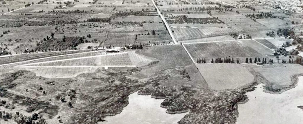 Aerial view of the Jack V. Elliot Airstrip Hamilton 1927.