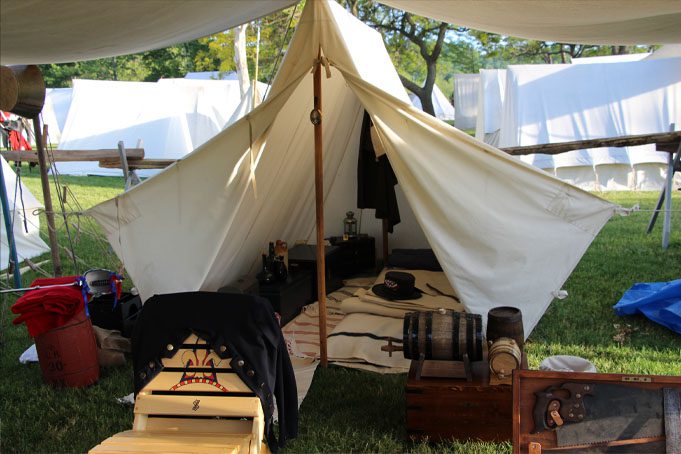 British Soldier encampment showing inside of tent.
