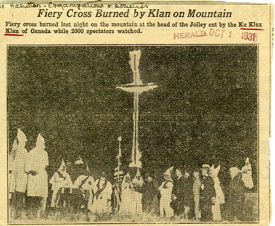 A KKK cross burning at the top of Hamilton Mountain, October 1931.