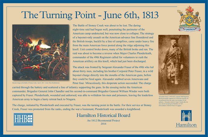 Heritage Sign for the turning point of the Battle of Stoney Creek.
