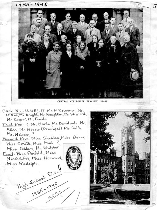 Twenty six Central Collegiate teaching staff members and their names with school photo inset.