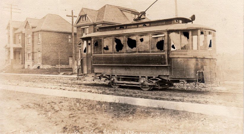 Streetcar abandoned and vandalized 1906.