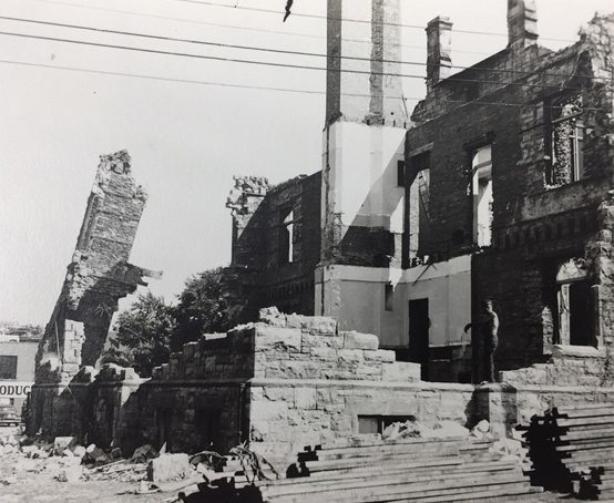 Hamilton Collegiate two story stone building being demolished.