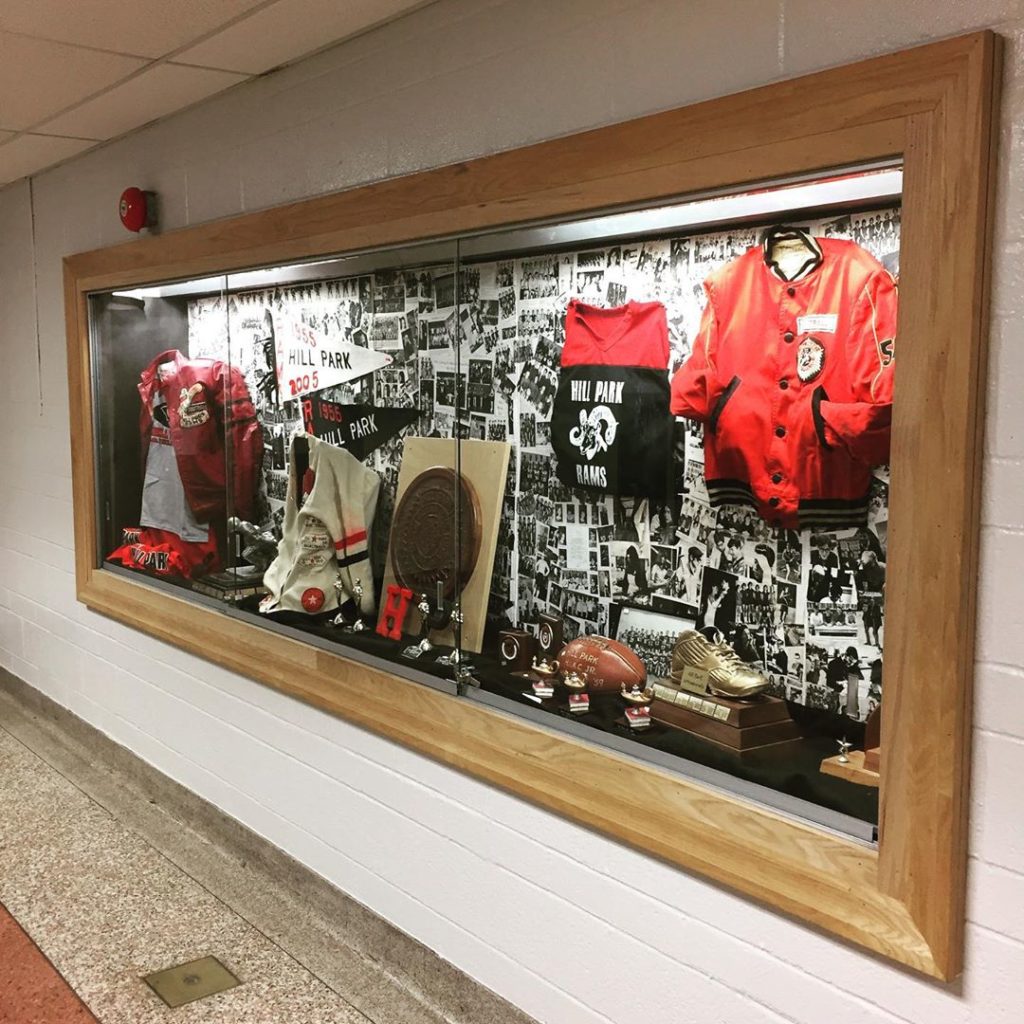 A variety of Hill Park Secondary School memorabilia on display in the Educational Archives.