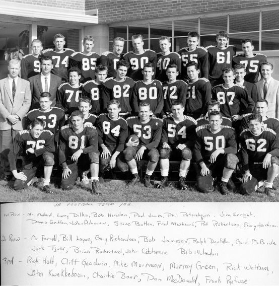 Twenty nine Hill Park Junior Rams football players 1958.