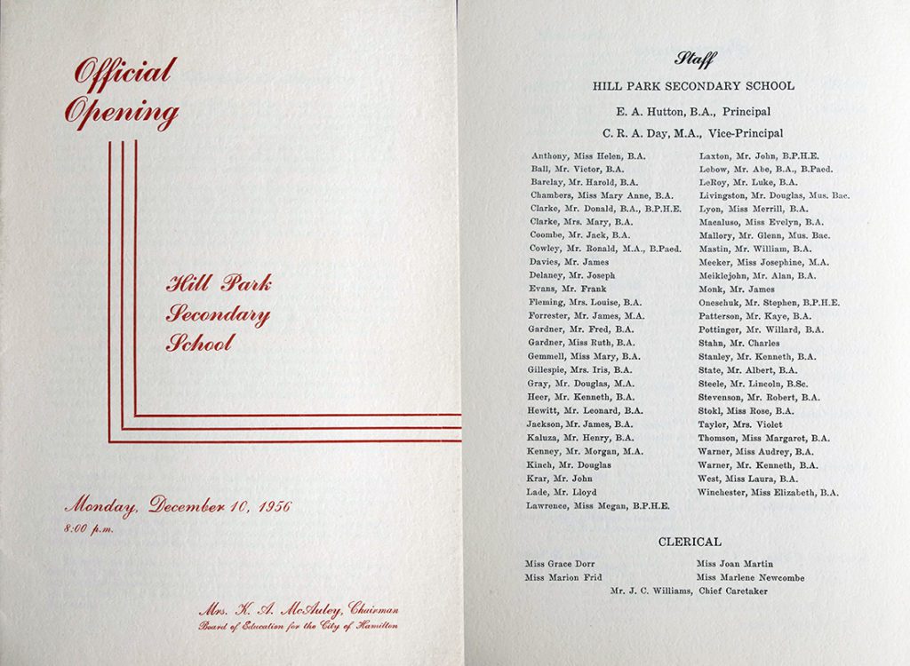 Hill Park Opening Pamphlet 1956.