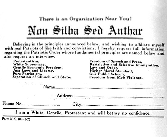 KKK Organization Card.