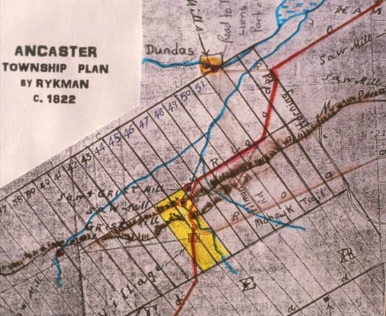 A hand drawn map of Ancaster Township Plan 1822.