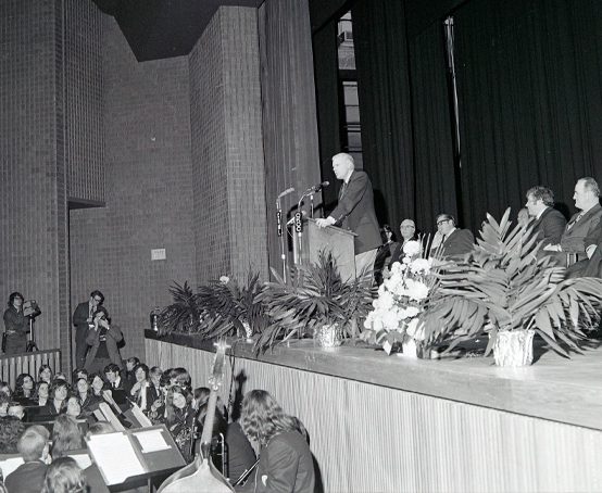 Sir John A. Macdonald Secondary School Opening Ceremonies with school band and officials 1970.
