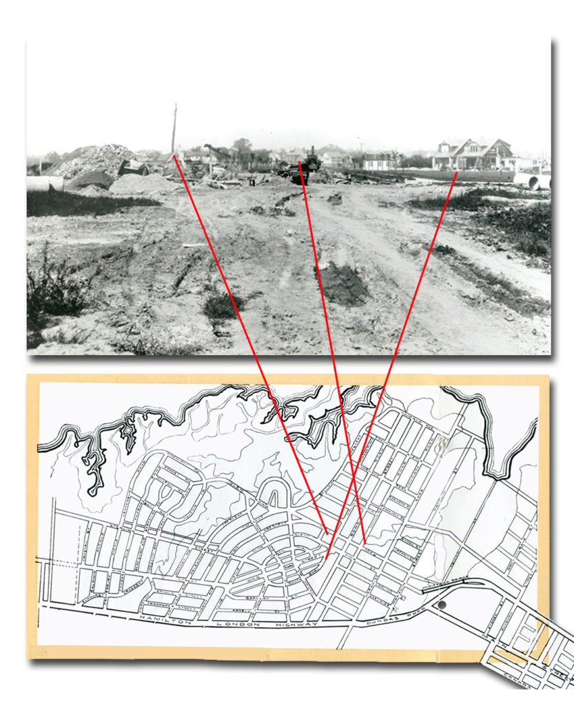 A photo prior to construction of the area and a map showing the locations of those specific points.
