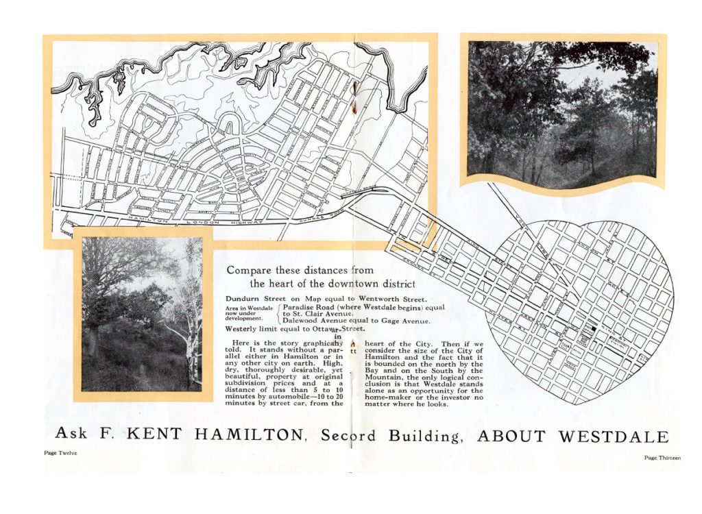 Photos and map showing the planned layout of the Westdale community 1924.