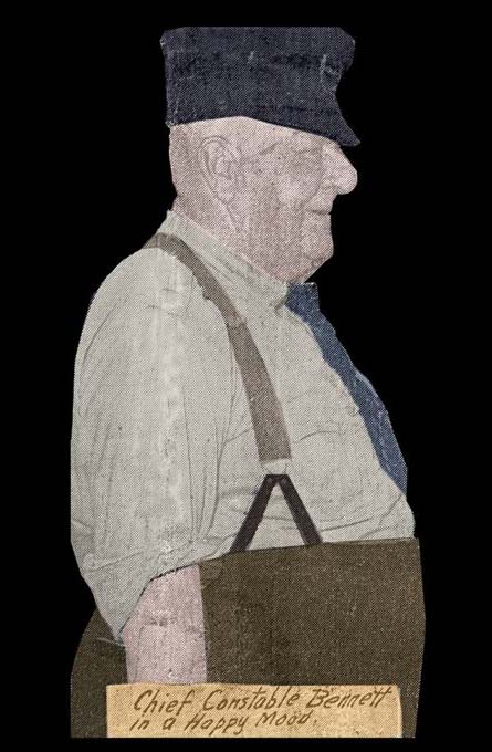 A profile image of a senior portly man wearing suspenders.