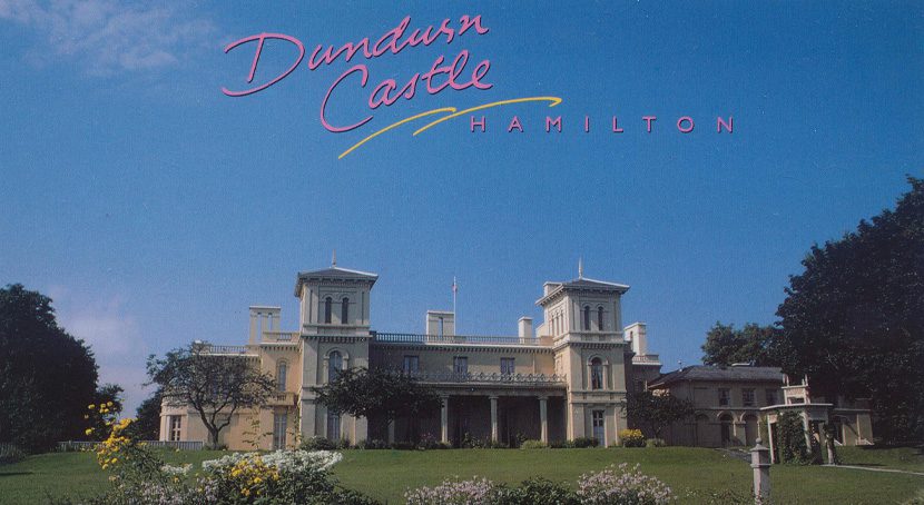 Front view of Dundurn Castle and gardens.