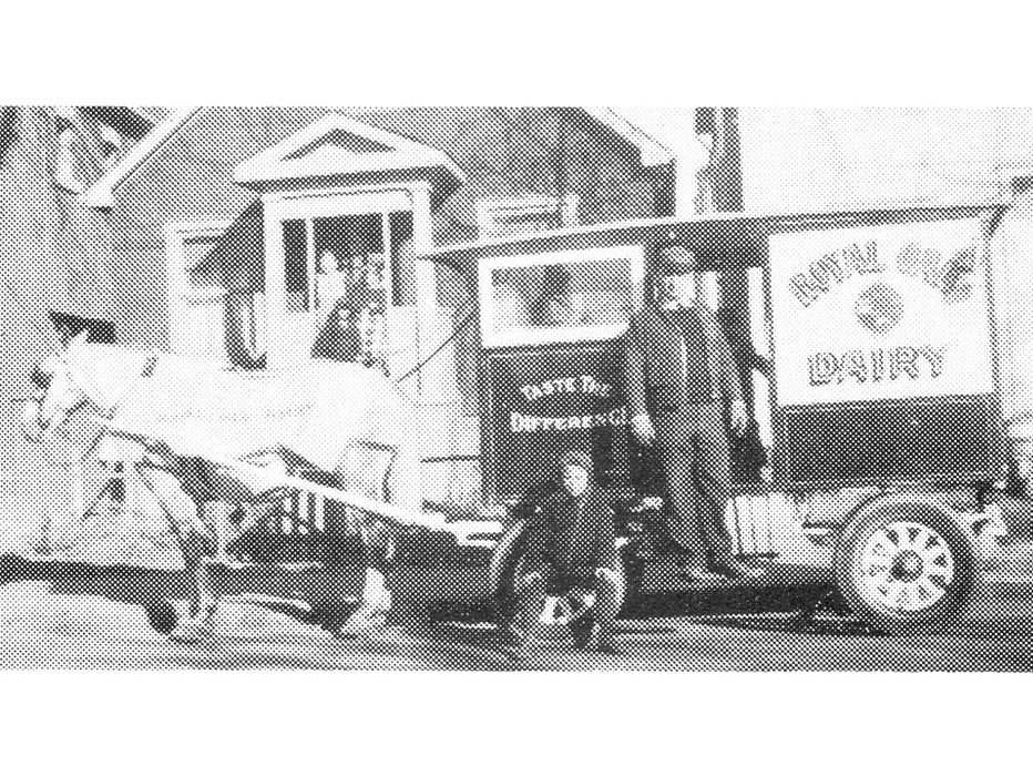 A horse-drawn Royal Oak Dairy delivery wagon.