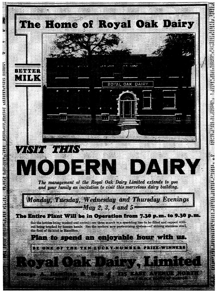 The Royal Oak Dairy on East Ave. N. Open House event advertisement.