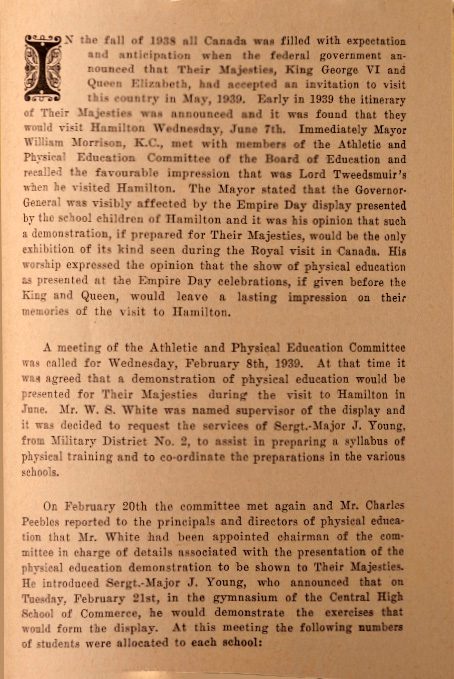 Royal visit report page from board minute book page three.