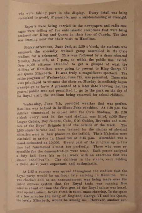 Royal visit report page from board minute book page five.