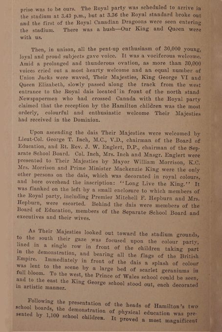 Royal visit report page from board minute book page six.