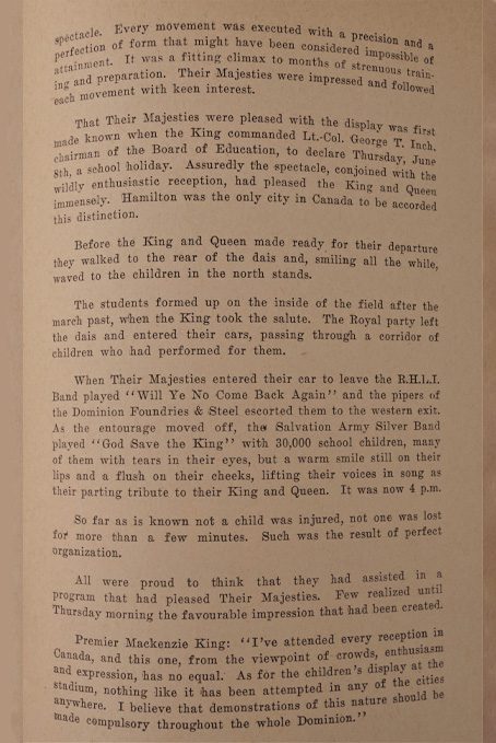 Royal visit report page from board minute book page seven.