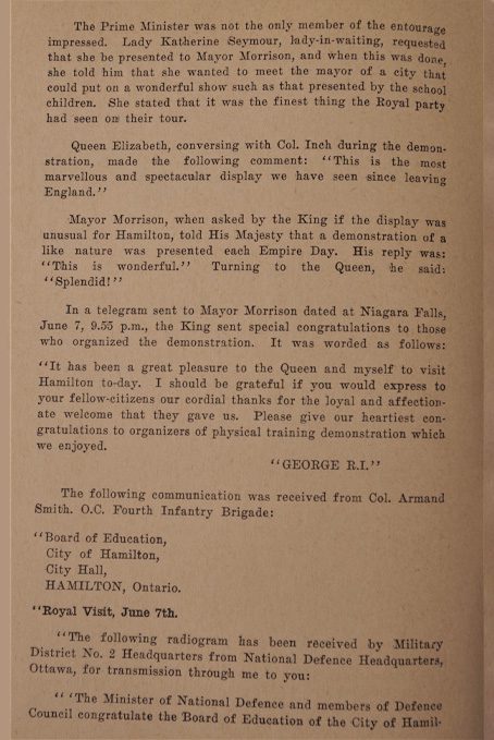 Royal visit report page from board minute book page eight.