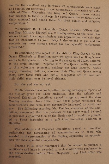 Royal visit report page from board minute book page nine.