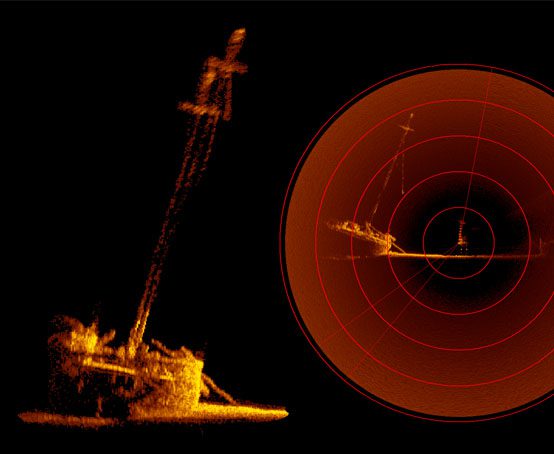 Sonar images of a sunken ship.