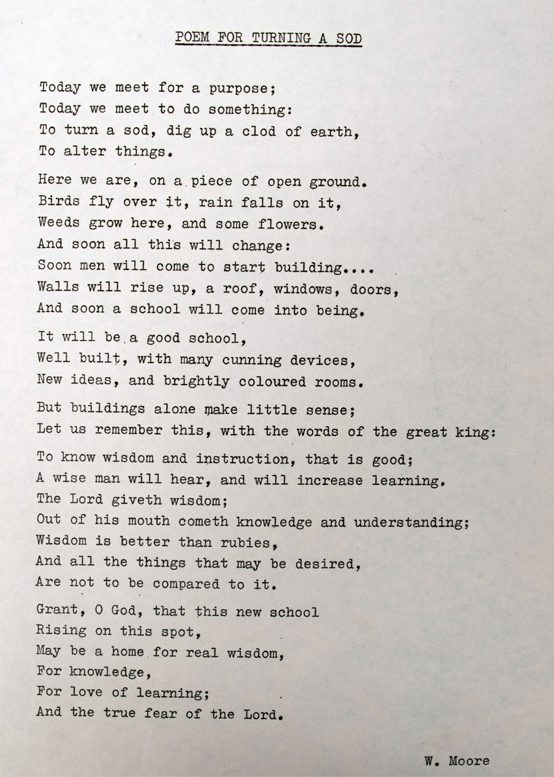 Typed copy of the piece, Poem for Turning a Sod.