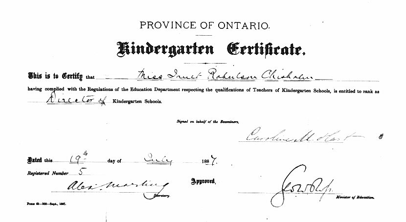 Province of Ontario Kindergarten Teaching Certificate.