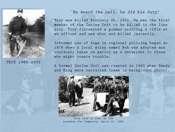 Text with images of a man and a dog and a funeral scene.