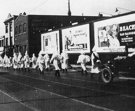 Members of the KKK marching on King Street West circa 1930.