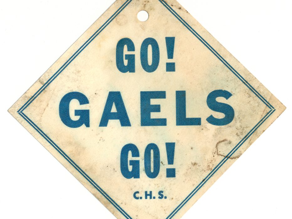 Go! Gaels Go! Cathedral High School football rally card by Brightside Press.