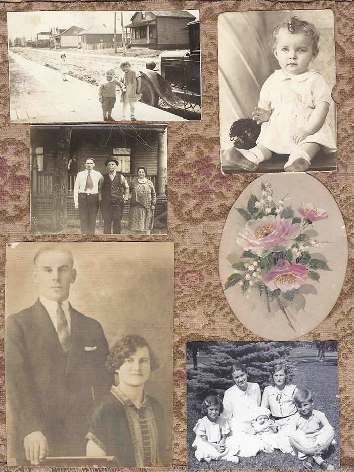 A 1941 collage of photos from a typical family album .