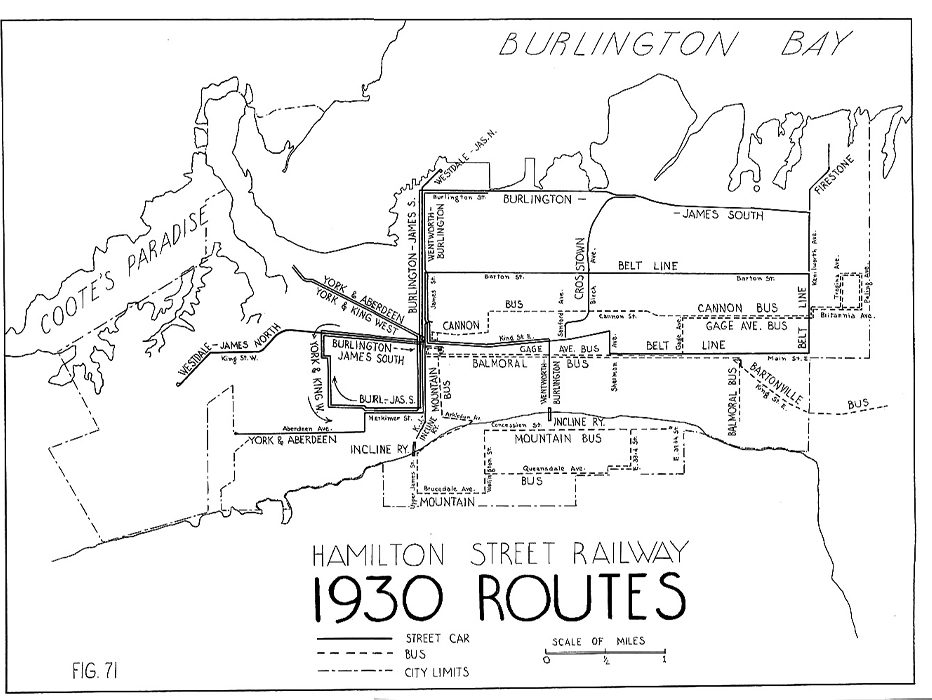 Hamilton Street Railway bus routes map 1930.