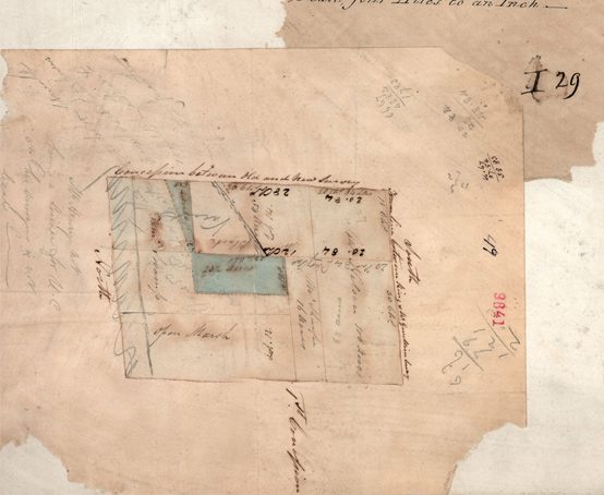 A sketched map showing a parcel of land