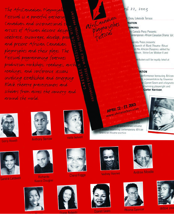 Brochure for the 3rd AfriCanadian Playwrights Festival in red black and white.
