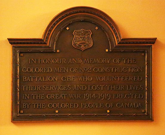 World War I Memorial tablet honouring the African Canadians of No.2 Construction Battalion C.E.E.