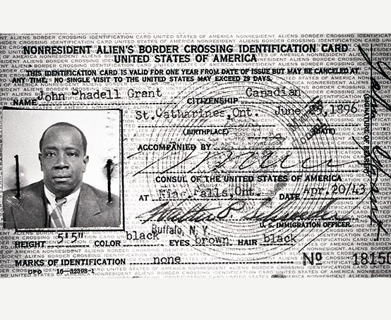1943 NONRESIDENT ALIEN'S BORDER CROSSING CARD, FROM CANADA